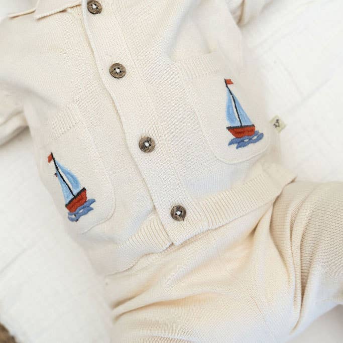 Viverano Organics - Sailboat Embroidered Pocket Baby Shirt & Pants (Organic)