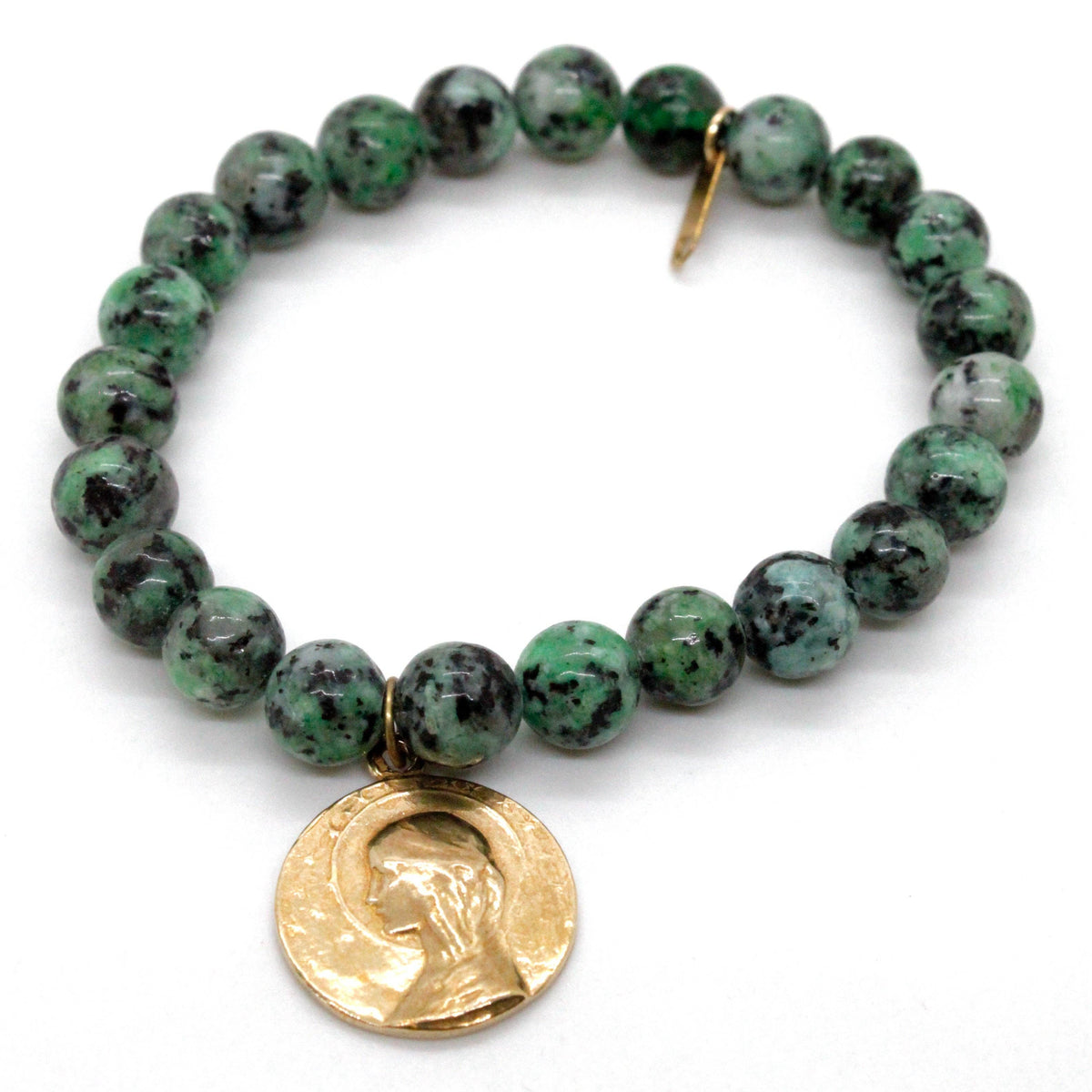 LIZOU - Single Stone Bracelet with Gold French Religious Charm -French Medals Collection-