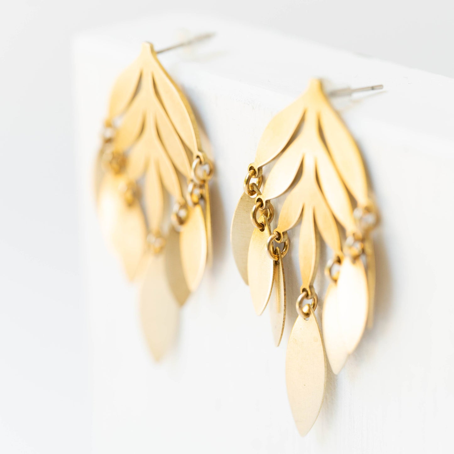 Nest Pretty Things - Large Botanical leaf Stud With Gold Fringe