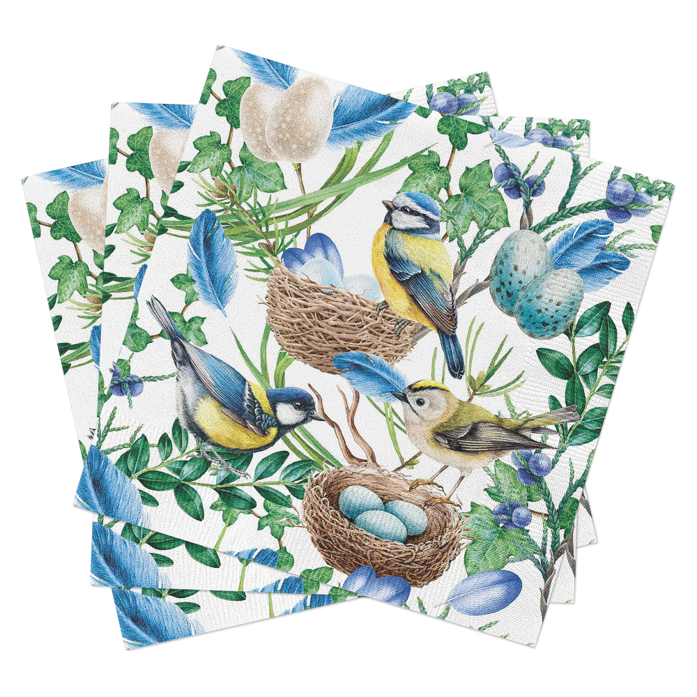 European Excellency - Blue Bird Nest Cocktail Napkins - Bird Napkins