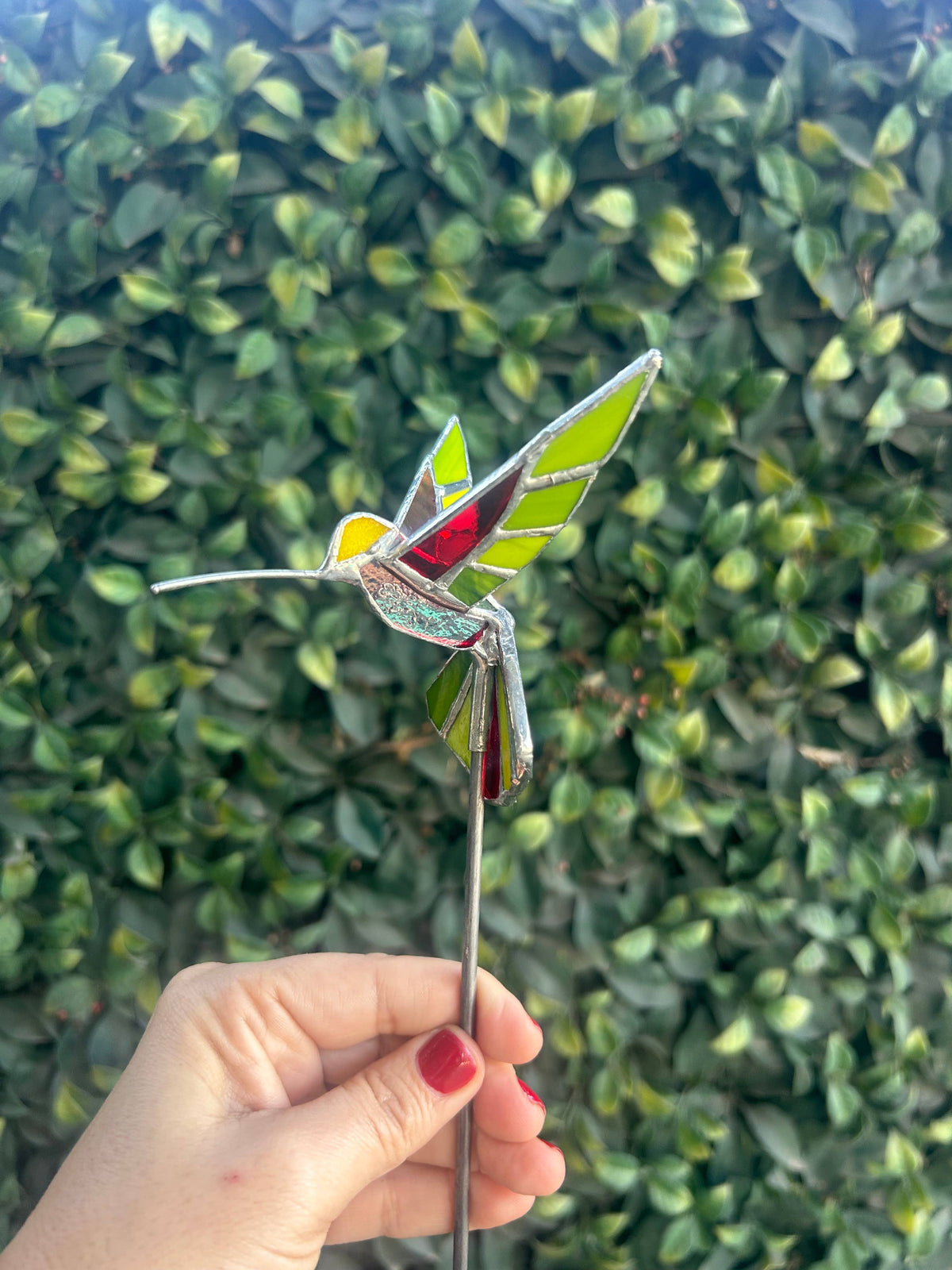 Stained glass stars and Talavera - Handmade Stained Glass Hummingbird Plant Stakes




With Rod
