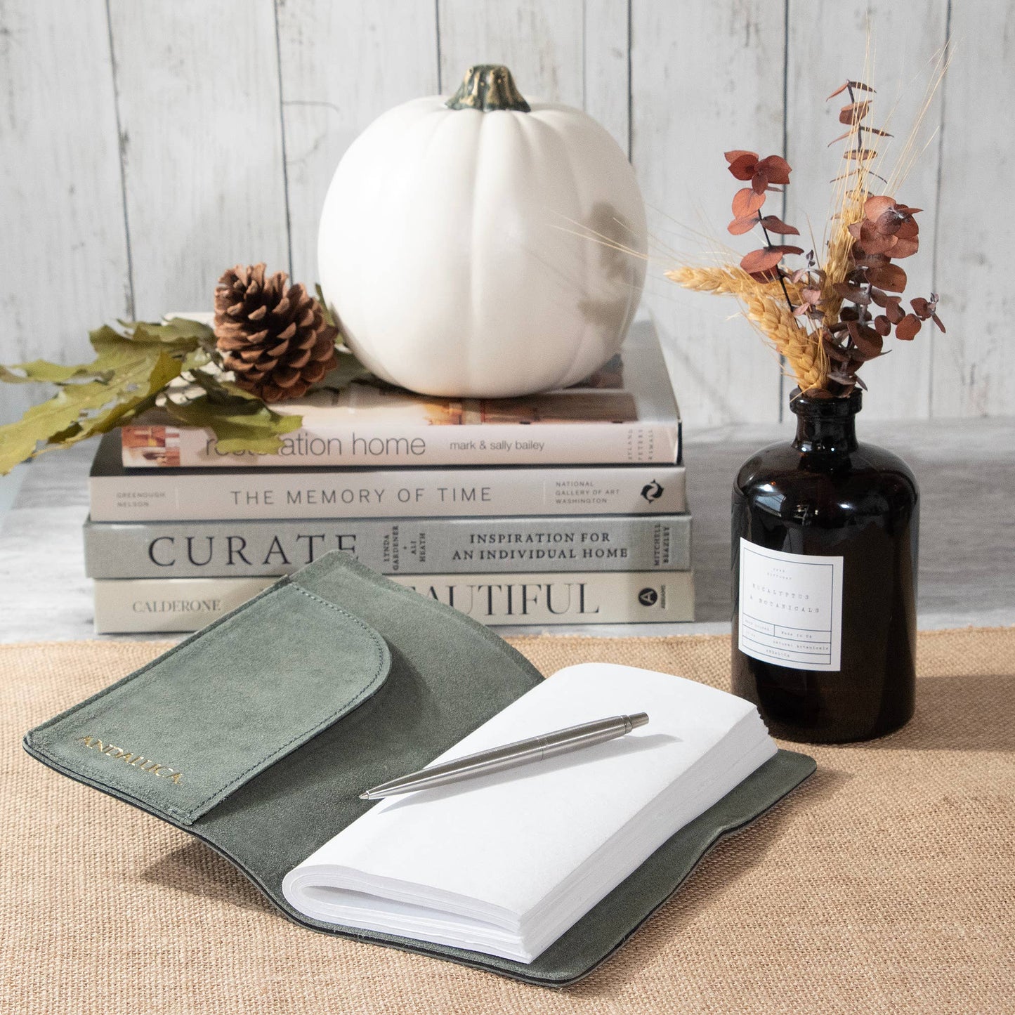 Andaluca - Teal Grey Suede Journal W/ Organic Cotton Paper:  Small