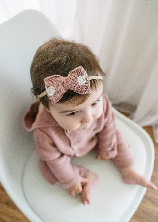 Viverano Organics - Embroidered Knit Bow Baby Headband (Organic Cotton)