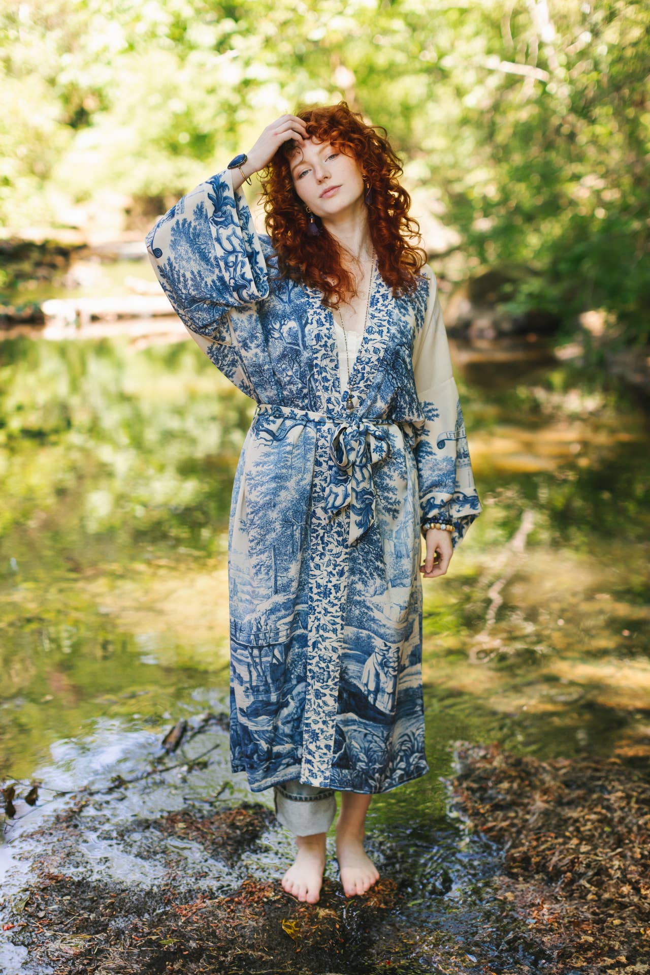 Market of Stars (USA) - Let The Light In Opera Duster Kimono Robe Blue Delft Toile 