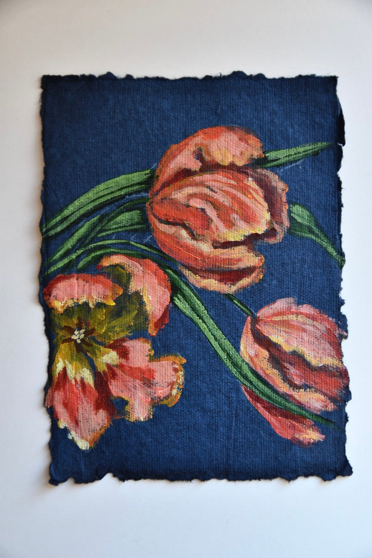 Fancy Tulips on Blue No 2 Print