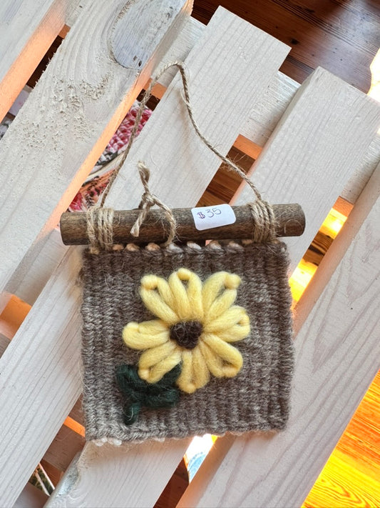 Tiny Hand Woven Art - Yellow Daisy 1
