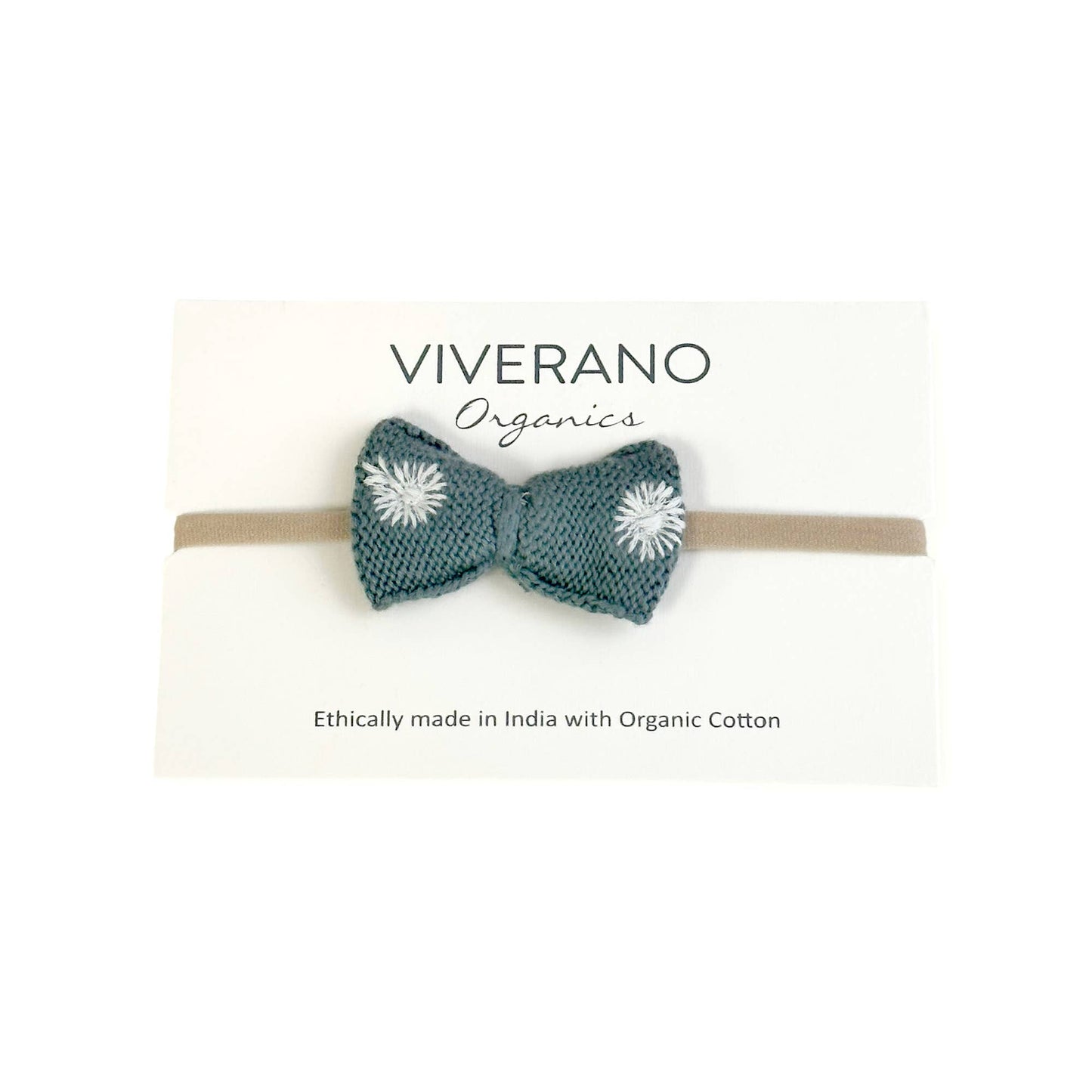 Viverano Organics - Embroidered Knit Bow Baby Headband (Organic Cotton)