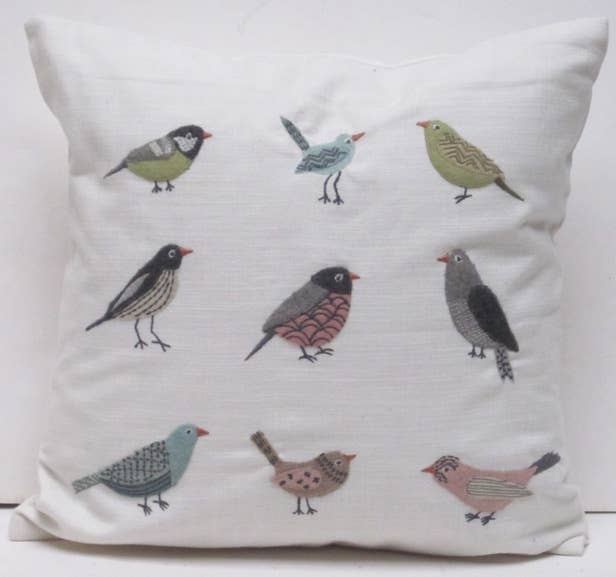 natural habitat - Pillow Applique/Embo 16" Aviary Cream