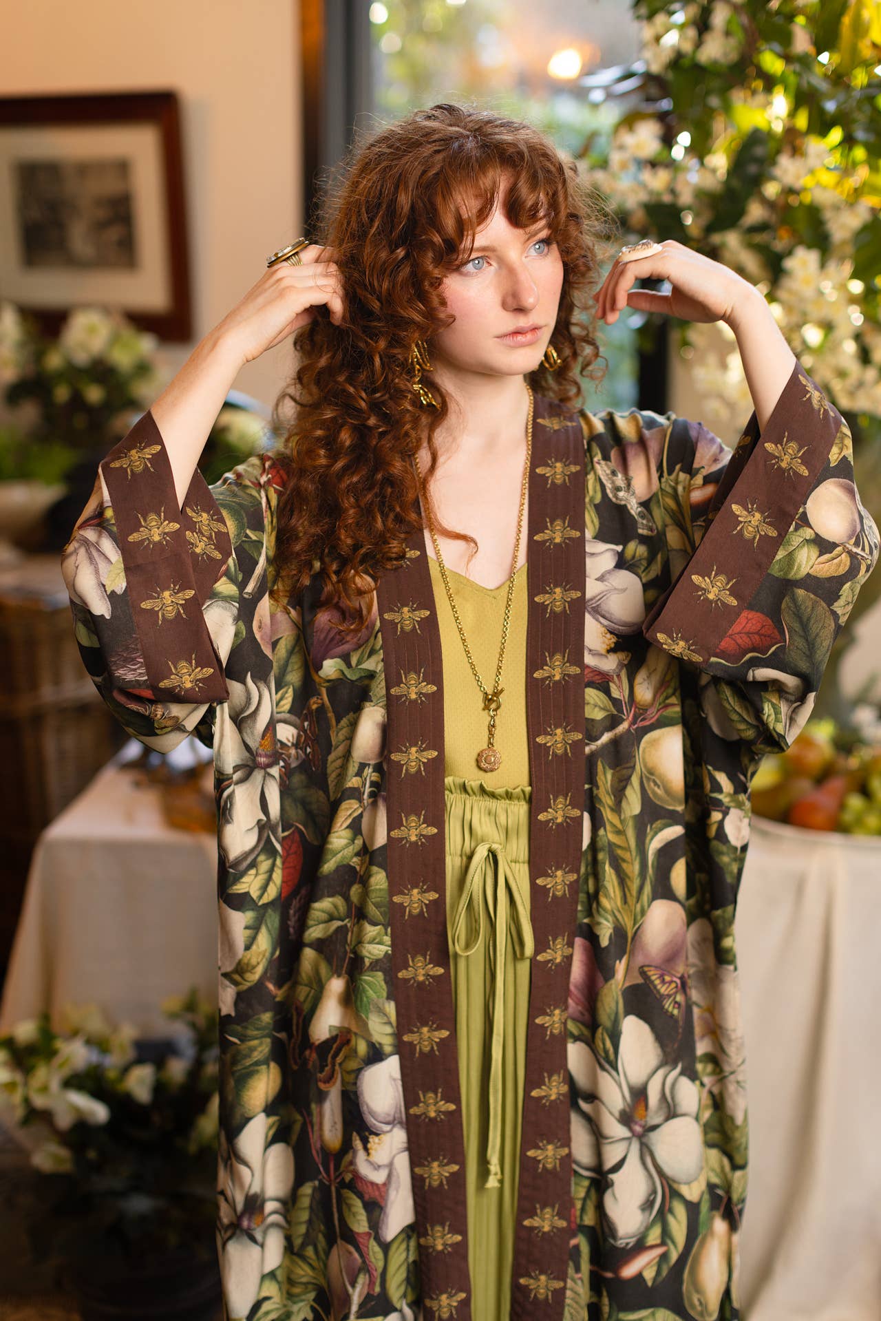 Market of Stars (USA) - Fleur De Lune Opera Duster Kimono Robe w/ Florals & Bees