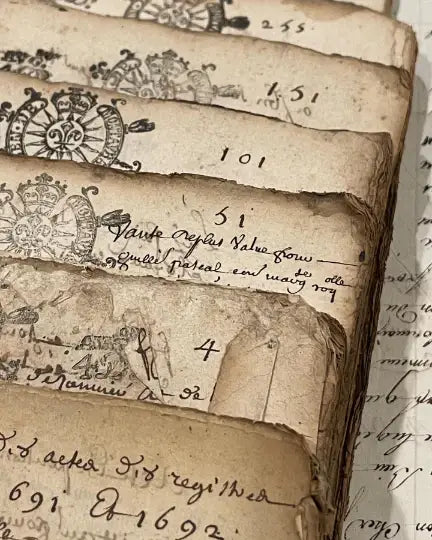 Monahan Papers - Original 1600s Stamped Antique French Script Document Pages