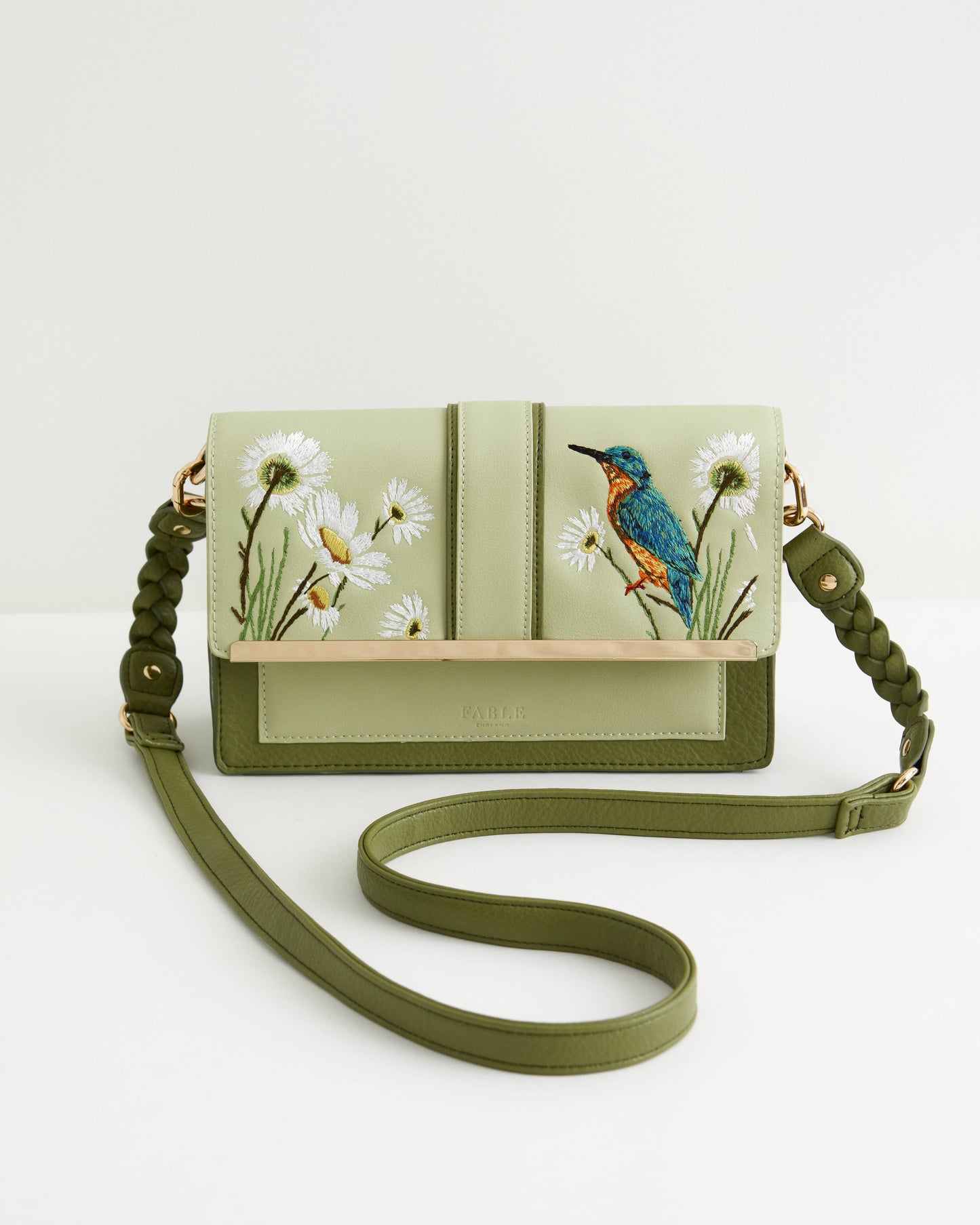 Fable England - Embroidered Kingfisher Cross Body Bag