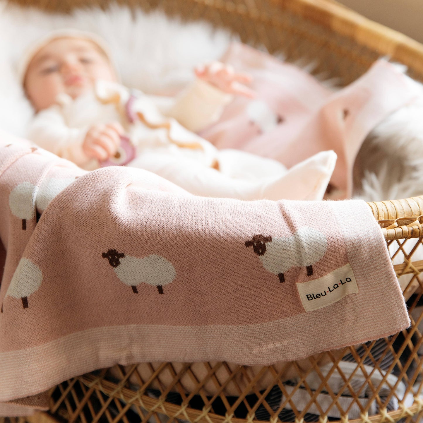 Bleu La La - 100% Luxury Cotton Swaddle Receiving Baby Blanket - Sheep: Taupe