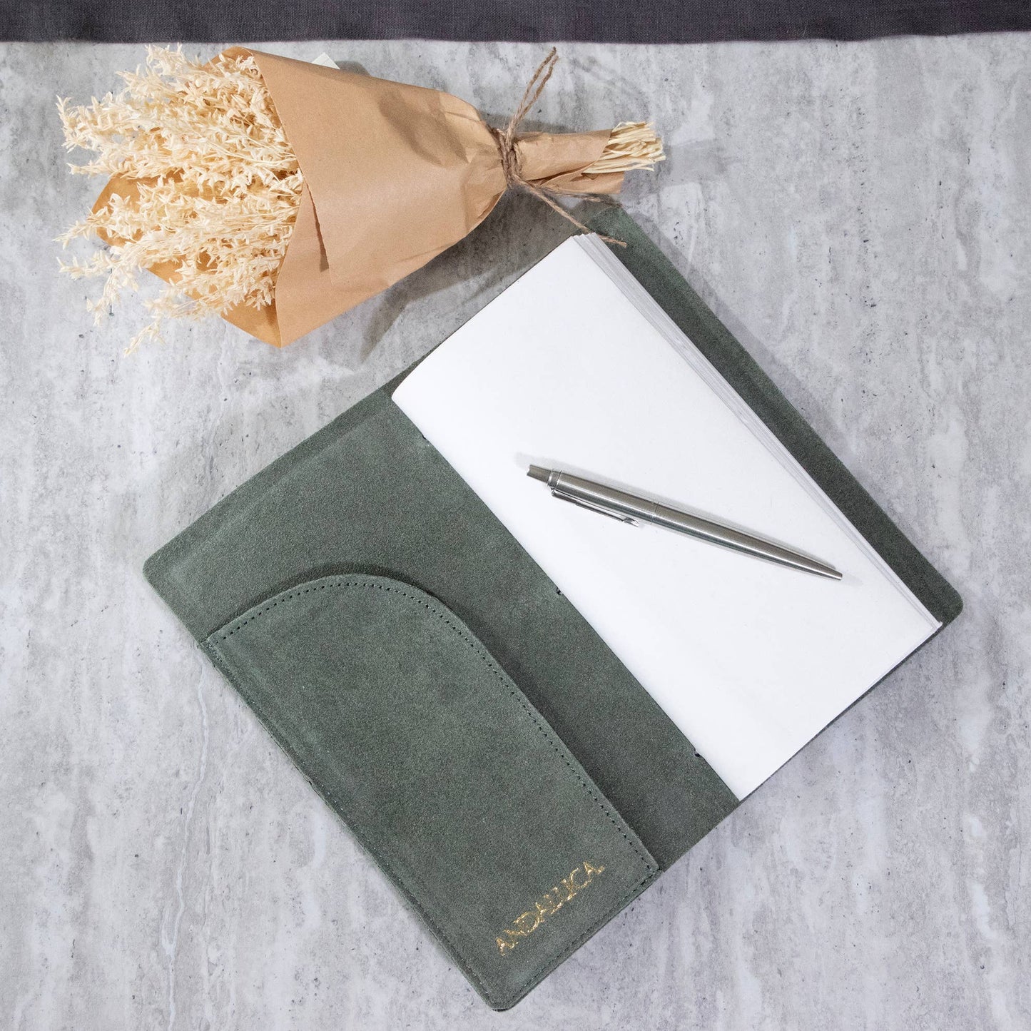 Andaluca - Teal Grey Suede Journal W/ Organic Cotton Paper:  Small