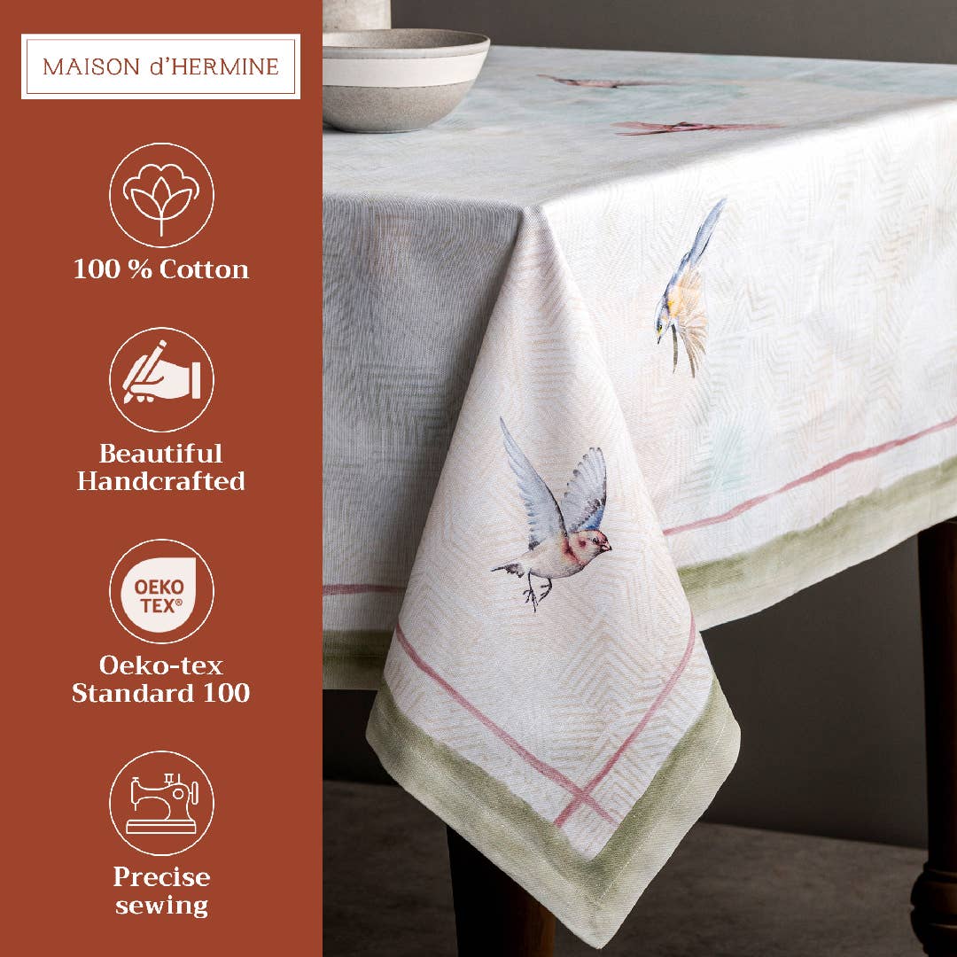 Maison d'Hermine - Design in Every Thread - Tablecloths 100% Cotton - 3 Shapes - Flying Birds
