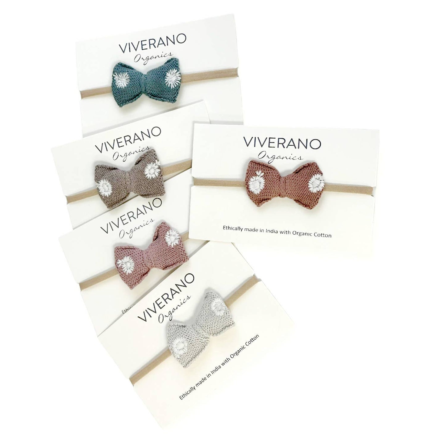 Viverano Organics - Embroidered Knit Bow Baby Headband (Organic Cotton)
