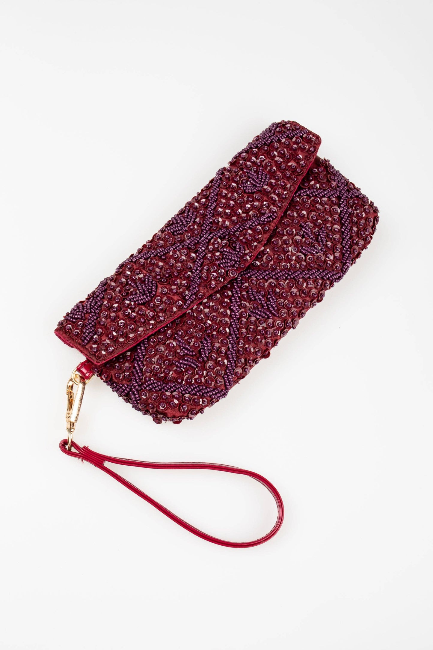 Lila Sequin Clutch: Burgundy