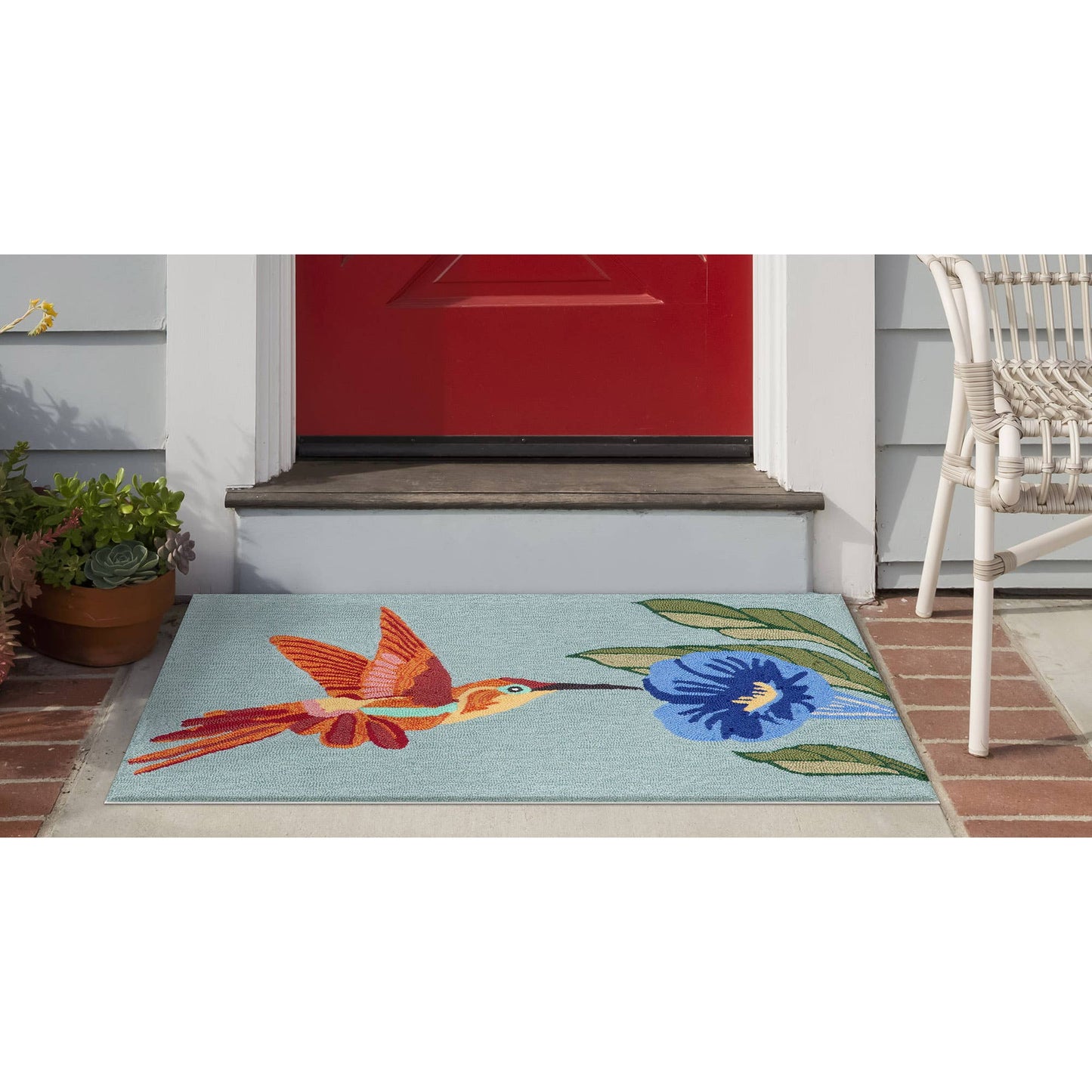 Liora Manne - Frontporch Hummingbird Indoor/Outdoor Rug: Sky / 2' x 3' / Polyester; Acrylic