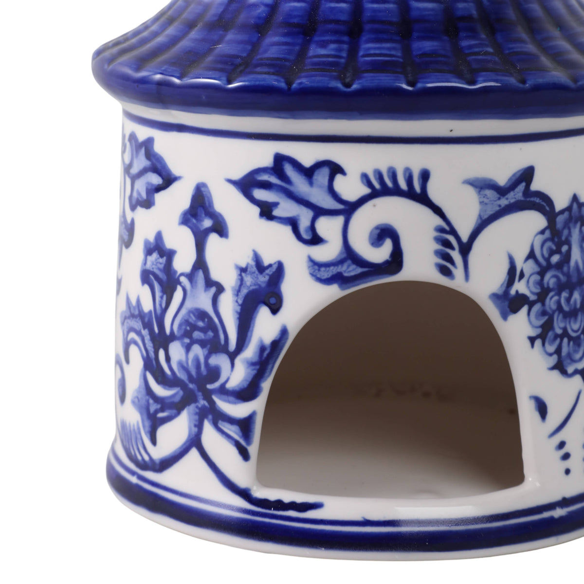 Sagebrook Home - Bird House - White/Blue Ceramic Chinoiserie, 8 in.
