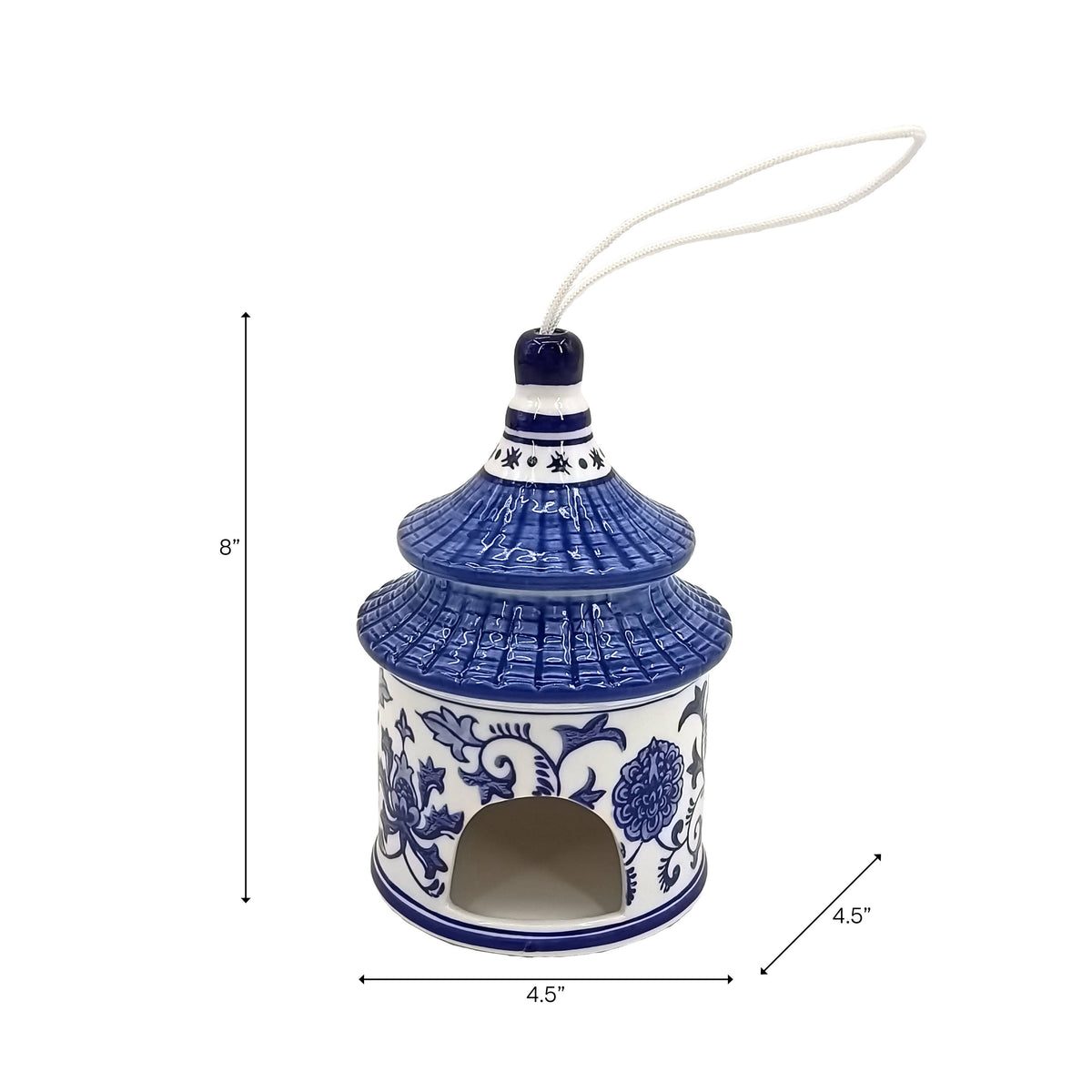 Sagebrook Home - Bird House - White/Blue Ceramic Chinoiserie, 8 in.