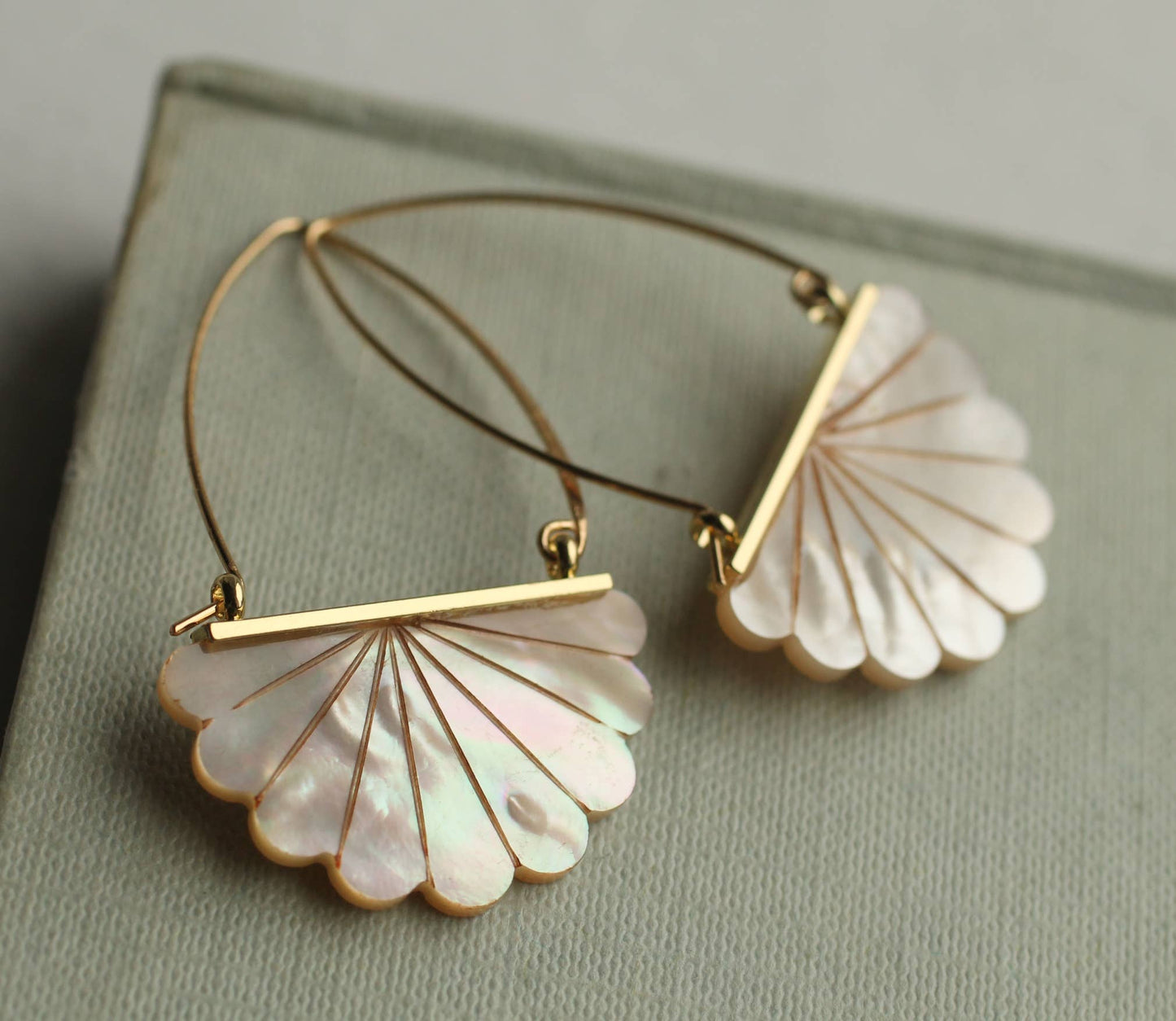 Silk Purse, Sow's Ear - Mother of Pearl Art Deco Hoop Earrings