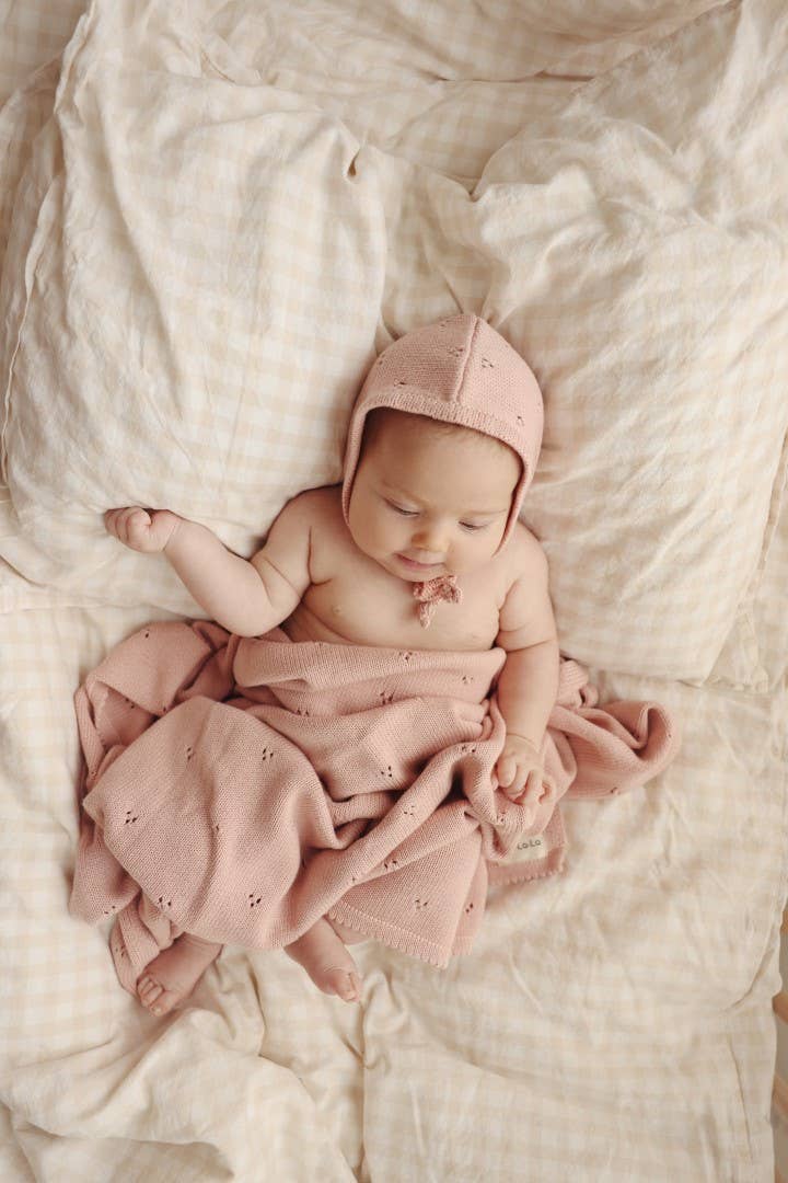 Bleu La La - 100% Organic Cotton Luxury Organic Blanket + Bonnet Hat Set: Purple