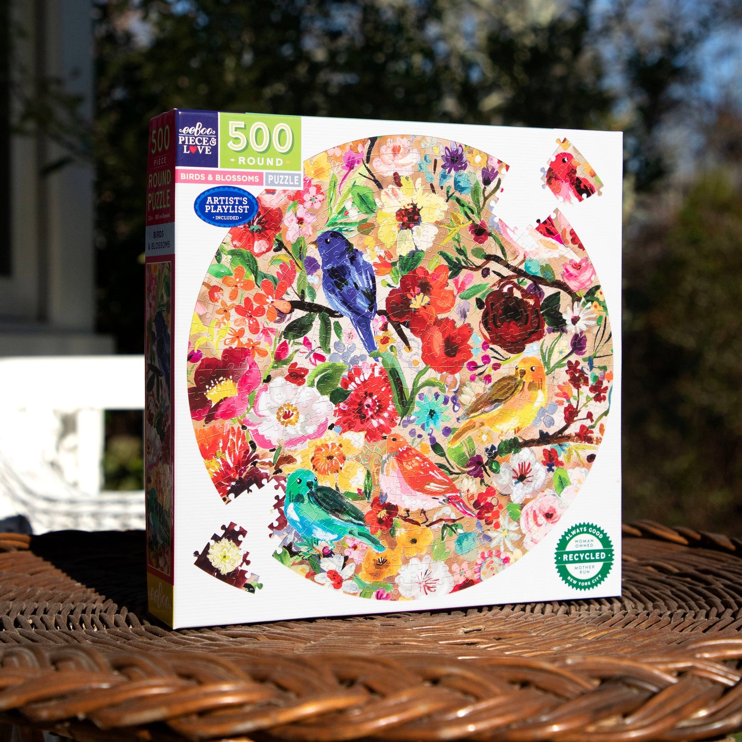 eeBoo - Birds and Blossoms 500 Piece Round Puzzle