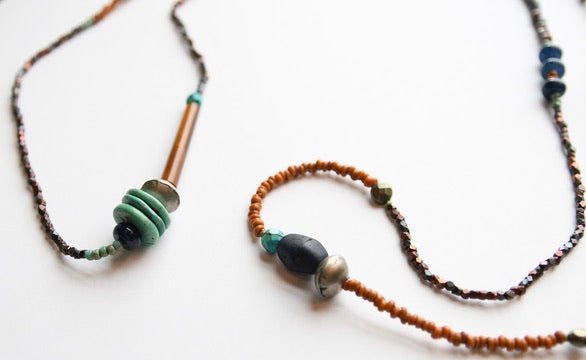 Navy/Rust/Turquoise Long Necklace