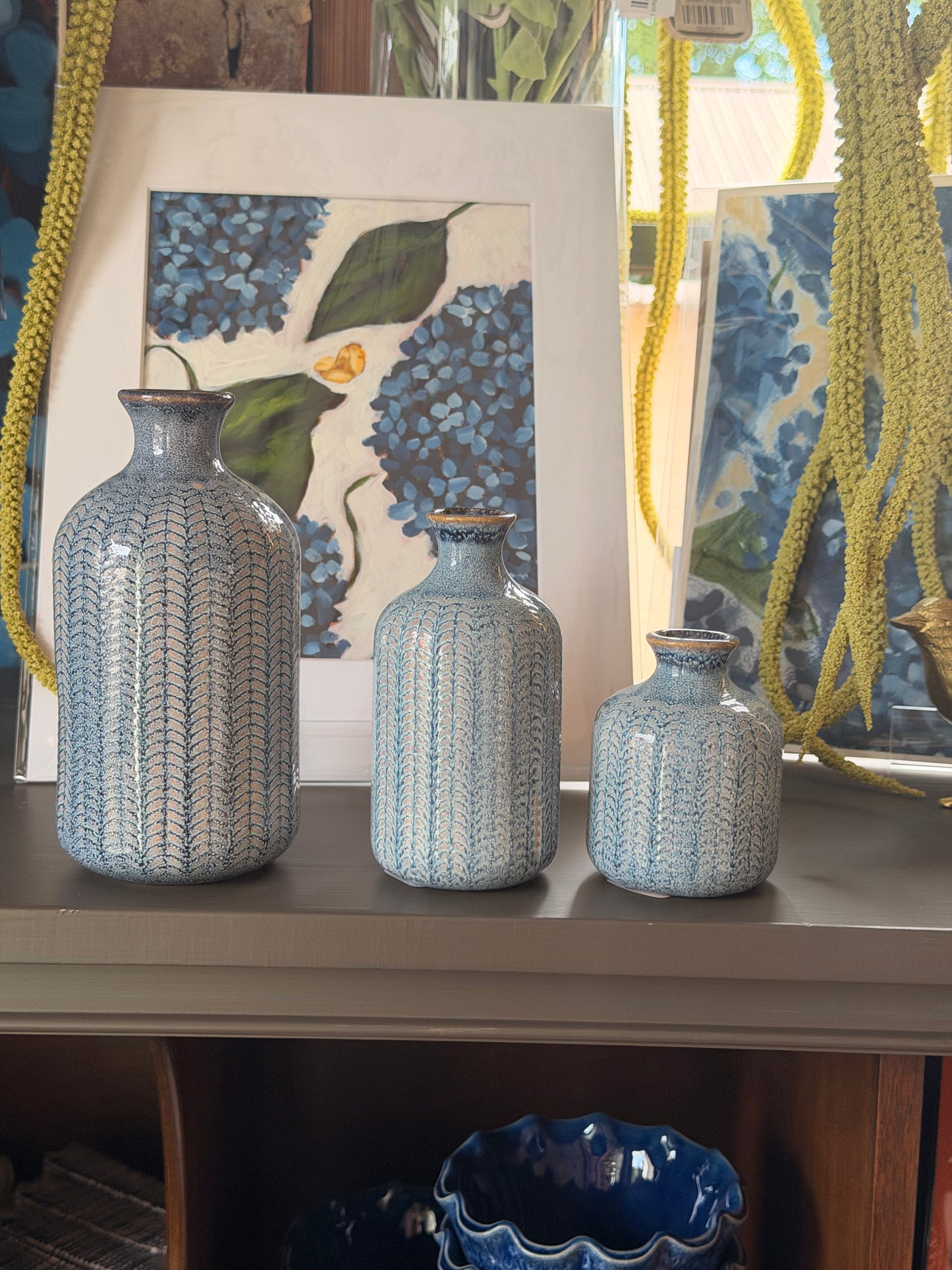 Embossed Stoneware Vases with Glaze