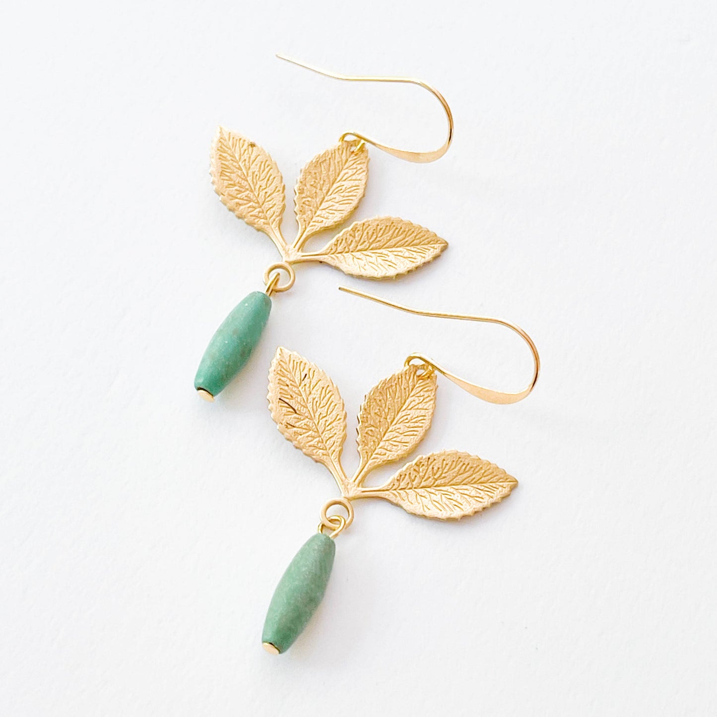 Nest Pretty Things - Three Leaf Earrings with Turquoise Beads