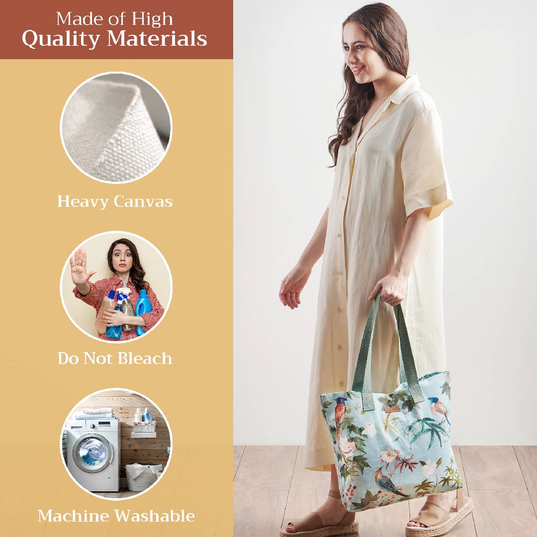 Maison d'Hermine - Design in Every Thread - Canvas Tote Bag 100% Cotton Hokuzai - Green - 17.7" x 14.5"