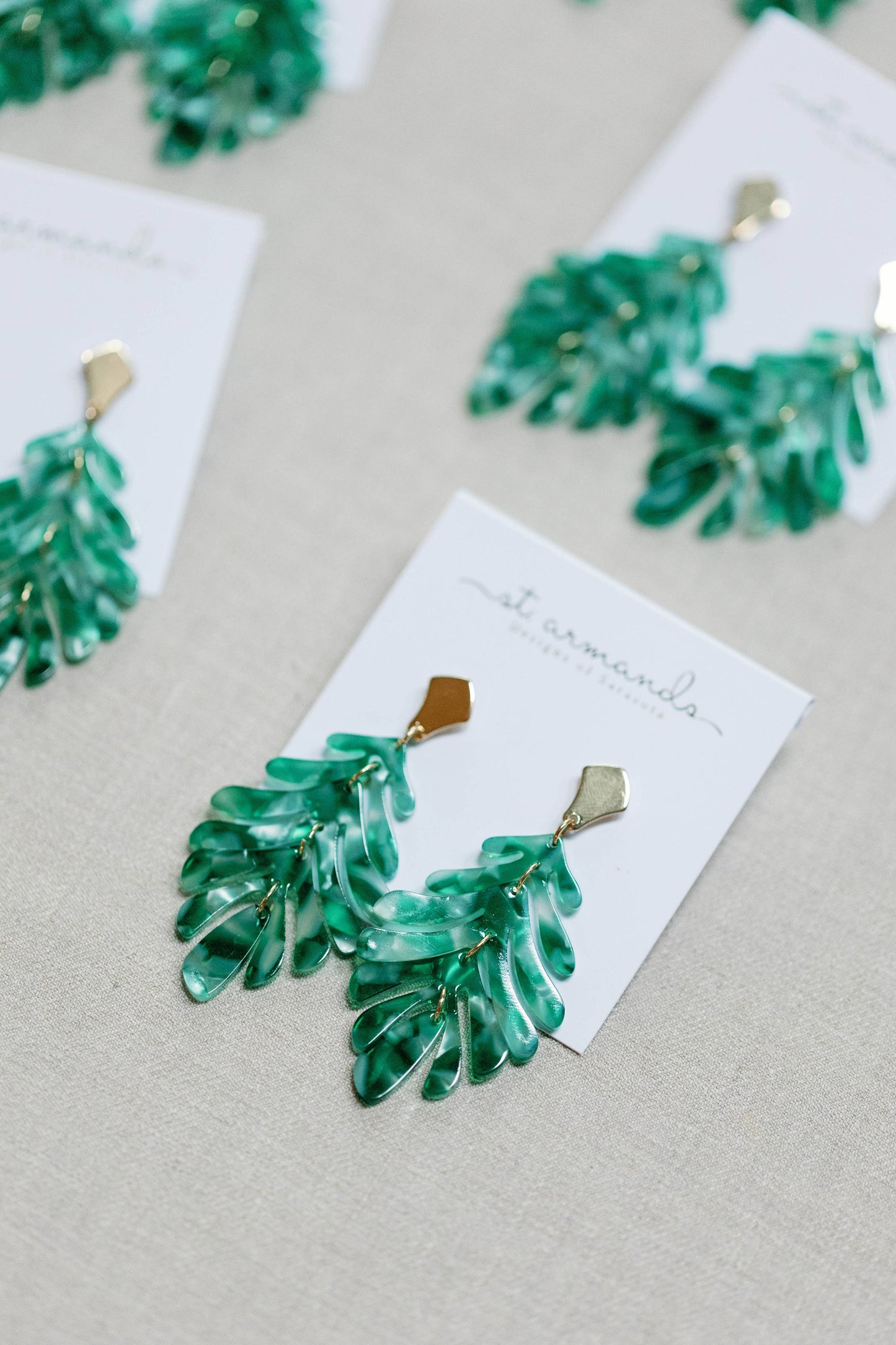 Green Petite Palm Drop Statement Earrings