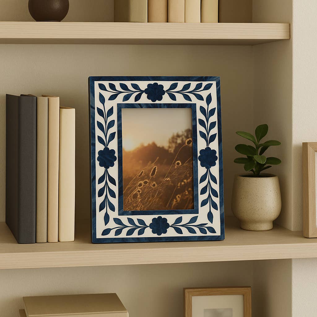 Sagebrook Home - Picture Frame - Blue Resin/Wood Floral Petals, 4x6 in.