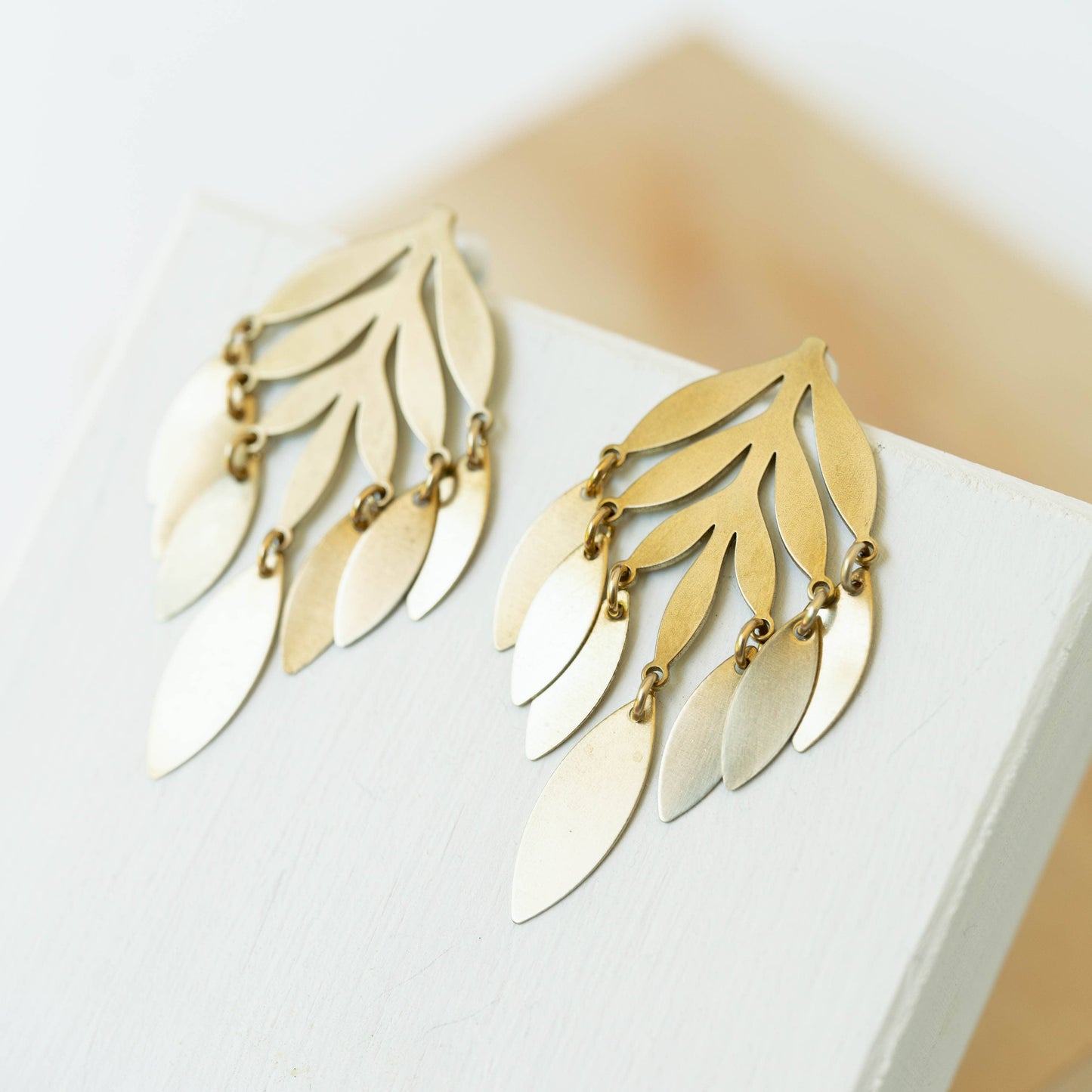 Nest Pretty Things - Large Botanical leaf Stud With Gold Fringe