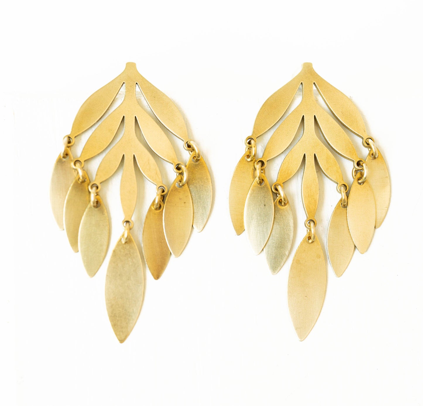 Nest Pretty Things - Large Botanical leaf Stud With Gold Fringe