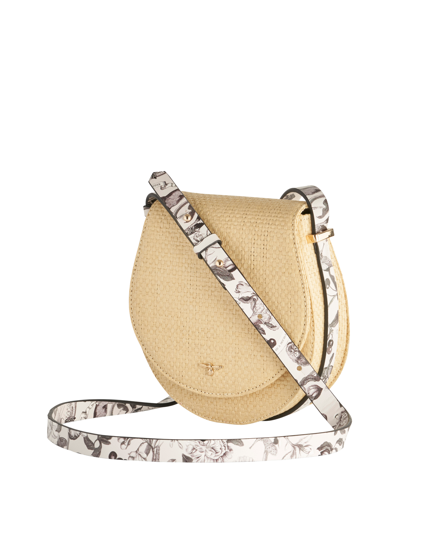 Fable England - Tree Of Life Monochrome Raffia Saddle Bag