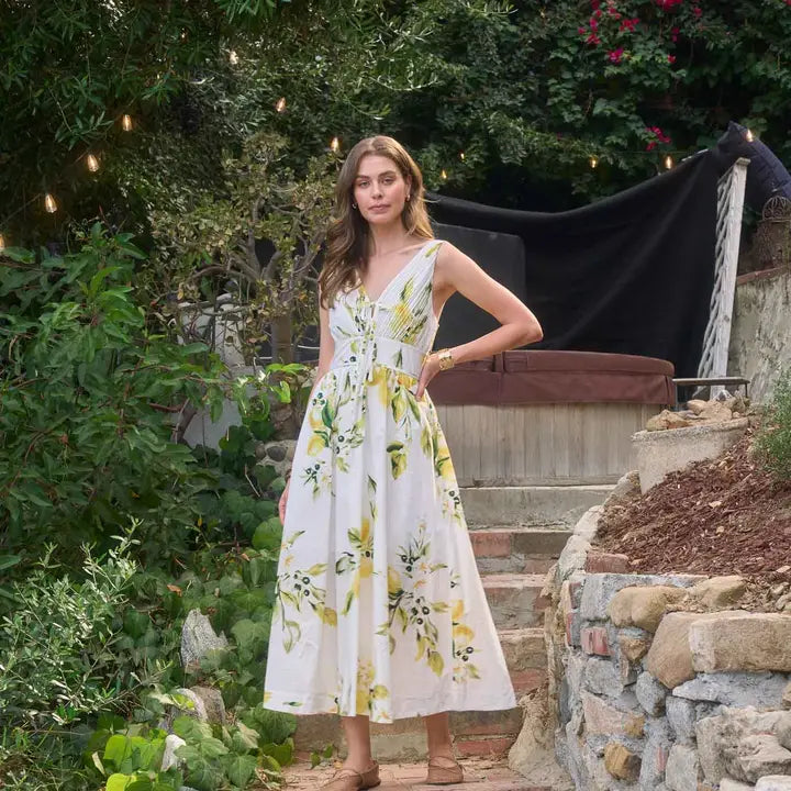 Melba V Neck Pleated Midi Dress