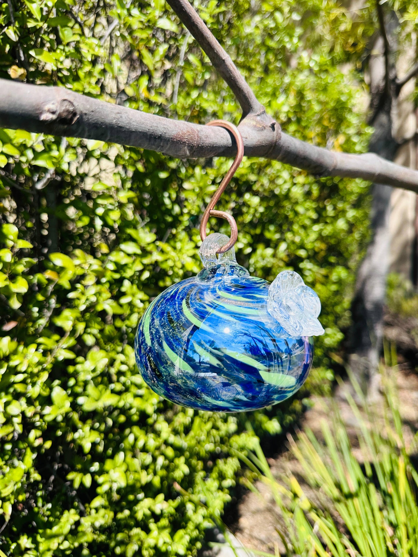 Handblown Artisanal Glass Hummingbird Feeder