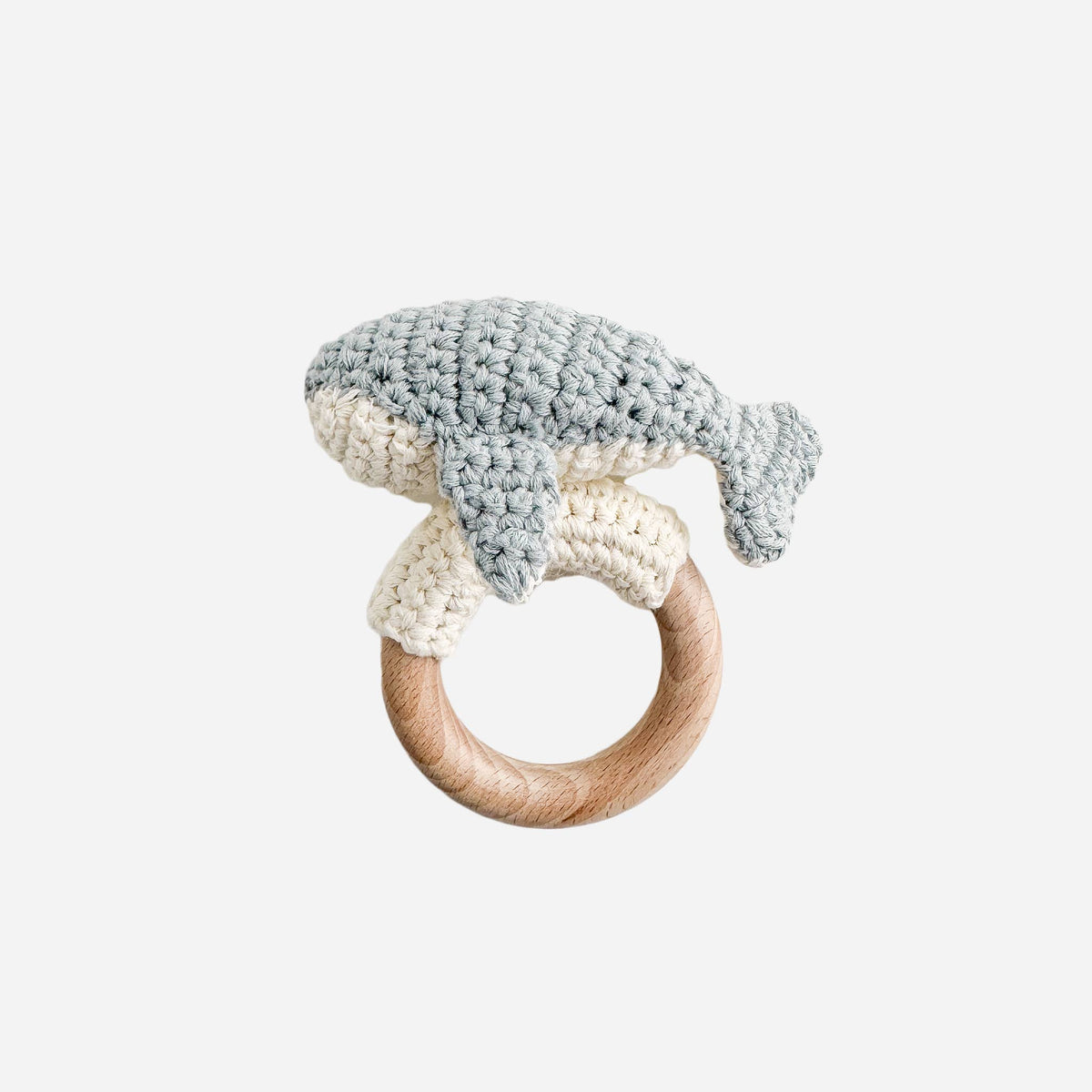 The Blueberry Hill - Teether Whale Cotton Crochet Rattle Baby Gift Ocean Summer