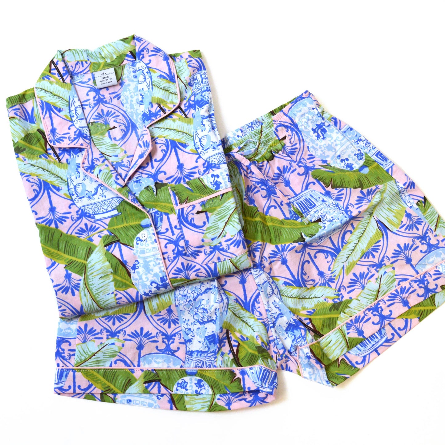 8 Oak Lane - Botanical Ginger Jar PJ Set with Shorts & Long Sleeve Top: Extra Small / Small