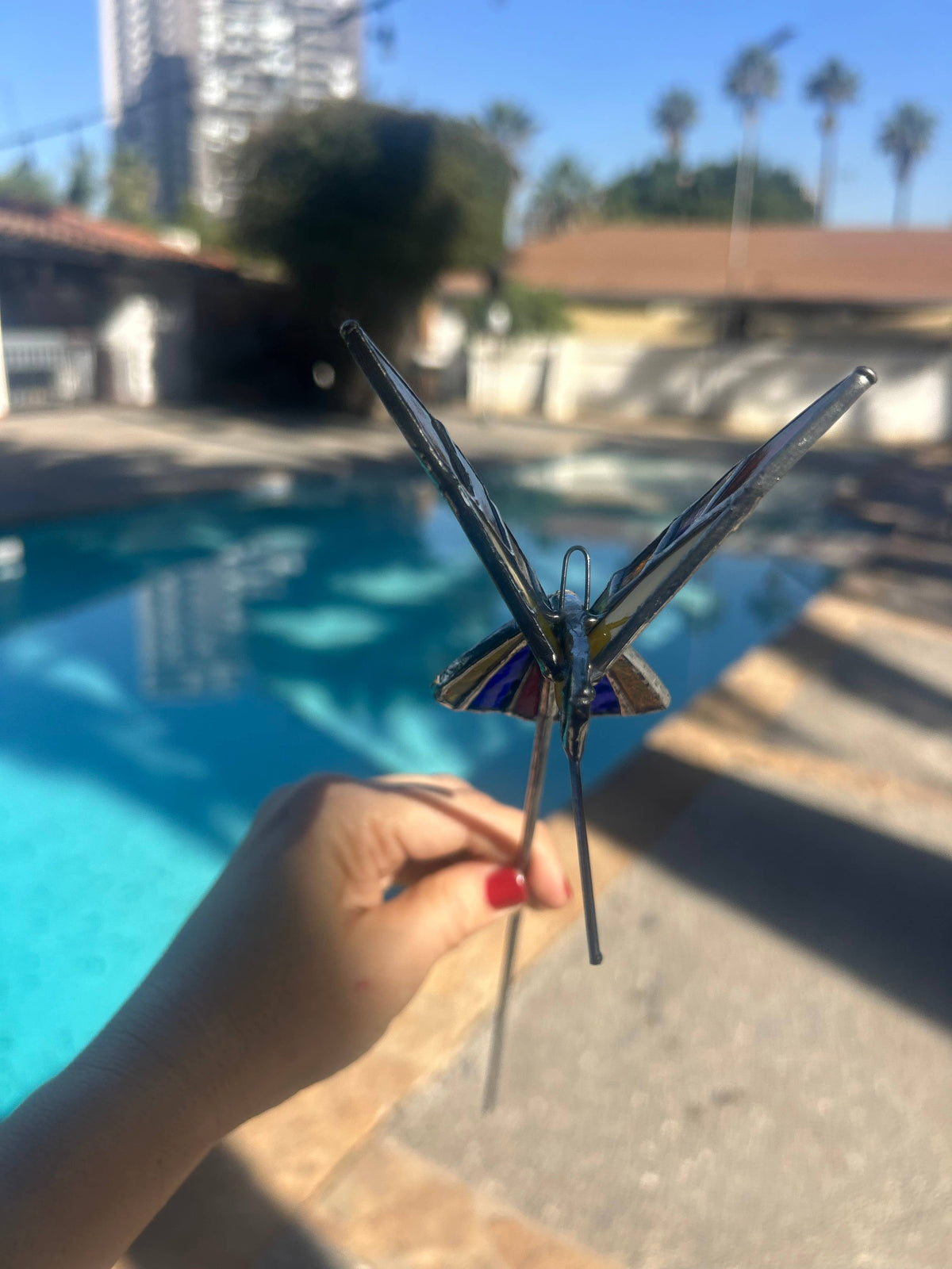 Stained glass stars and Talavera - Handmade Stained Glass Hummingbird Plant Stakes




With Rod