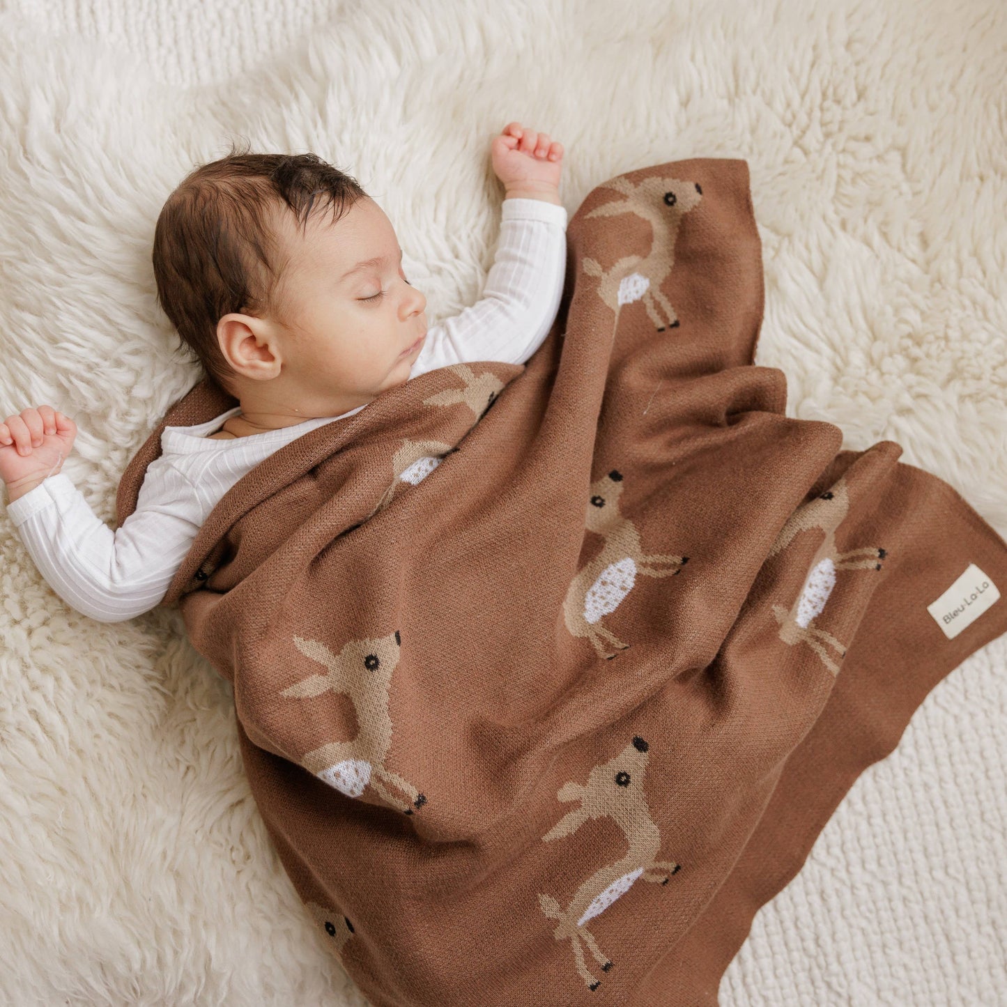 Bleu La La - 100% Luxury Cotton Receiving Swaddle Baby Blanket - Deer: Sage