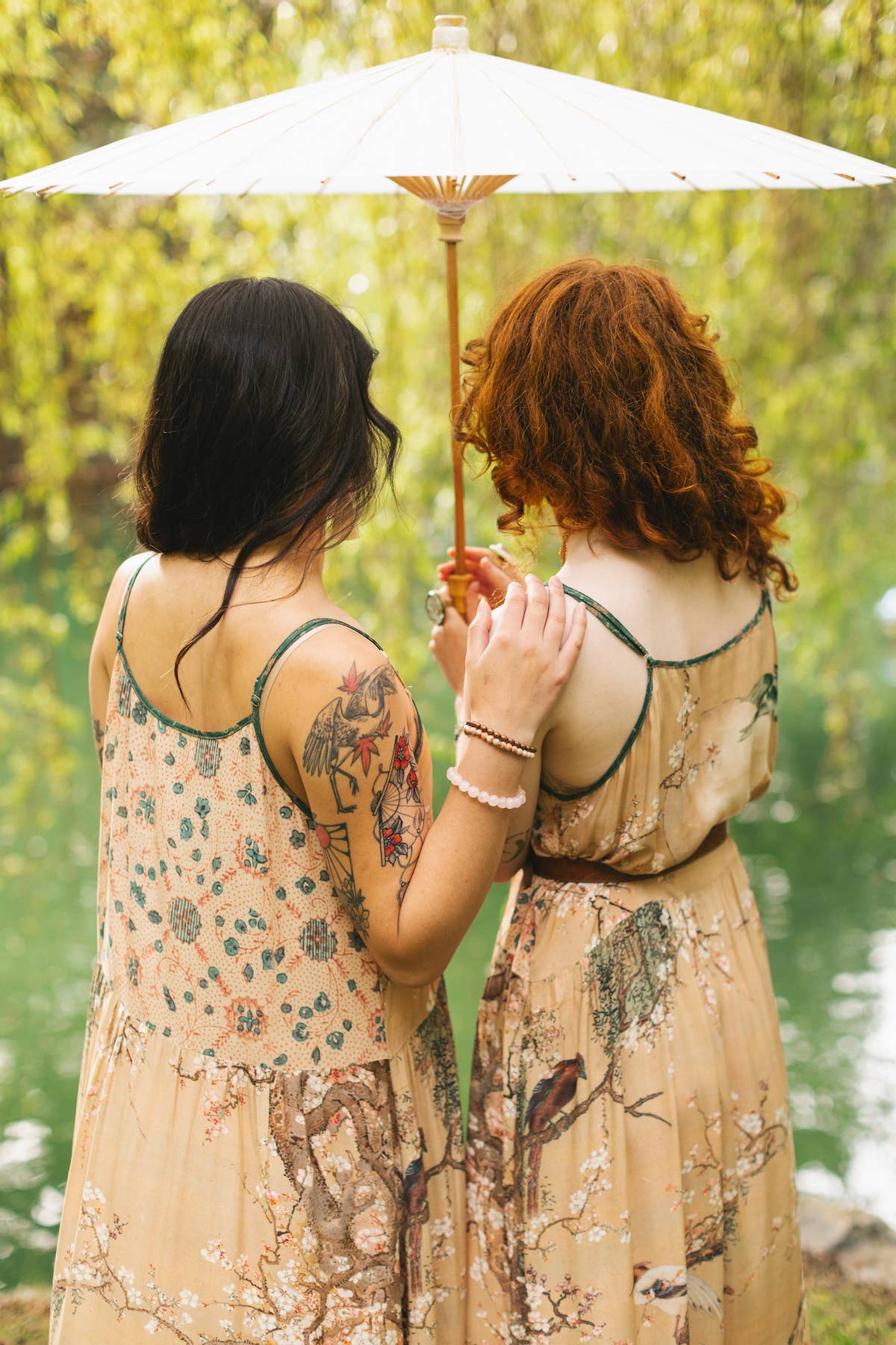 Market of Stars (USA) - Fable Bohéme Long Maxi Slip Dress w/ Blossoms, Deer & Moon