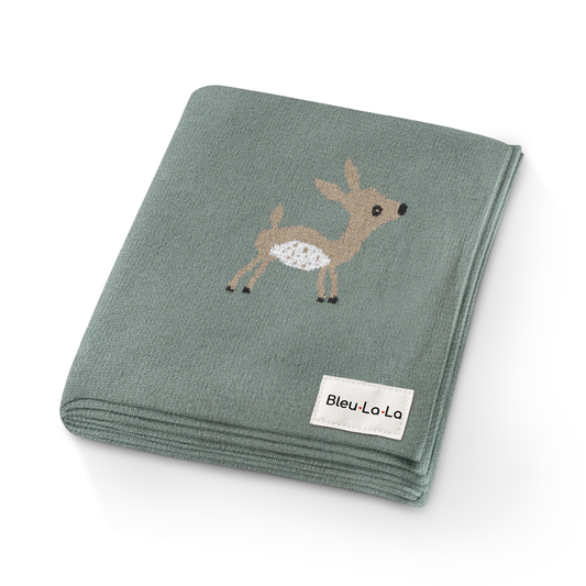 Bleu La La - 100% Luxury Cotton Receiving Swaddle Baby Blanket - Deer: Sage