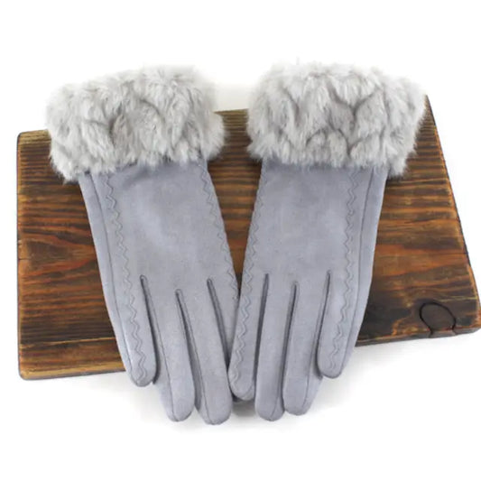 Gloves - Grey Faux Fur Cuff