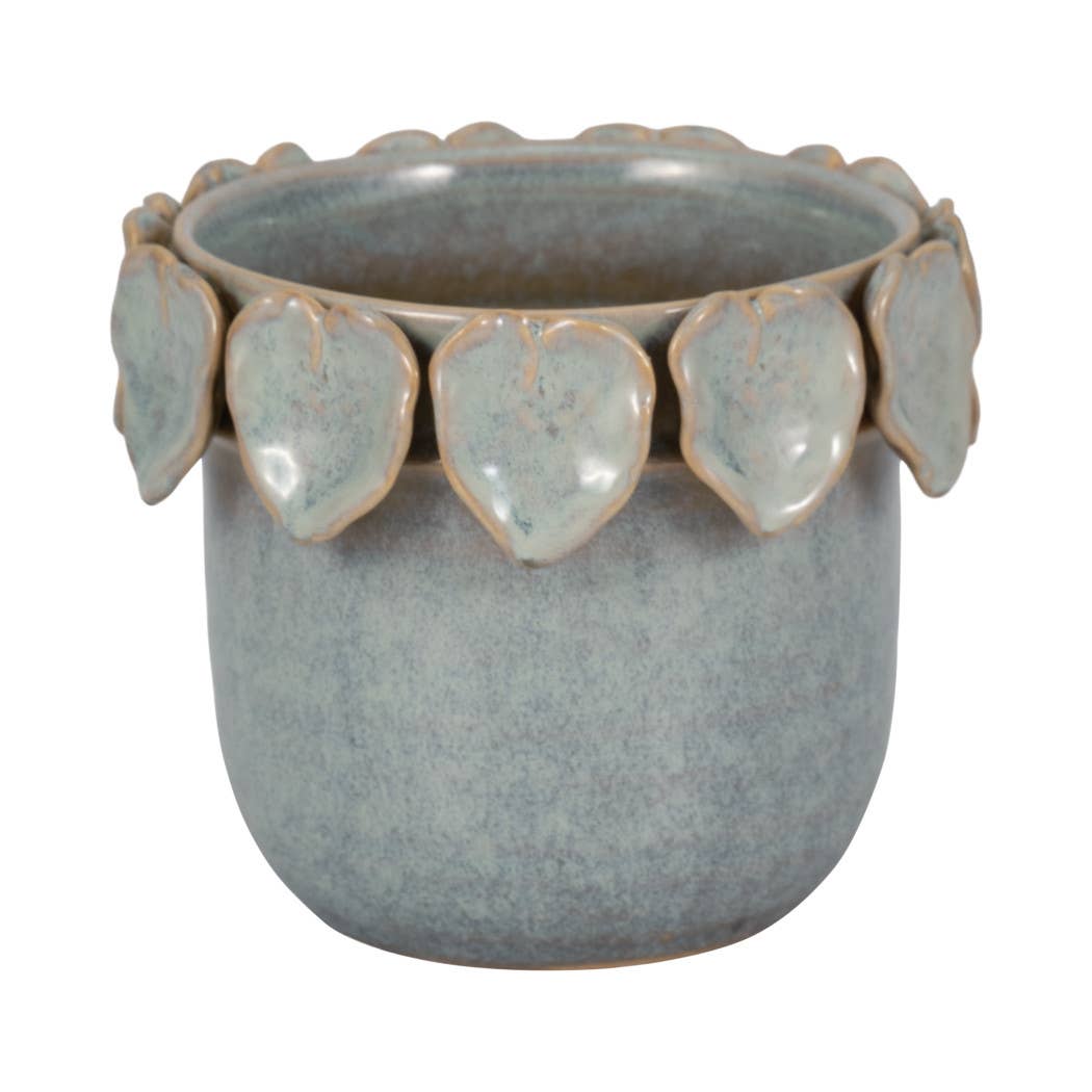Sagebrook Home - Ceramic Handcrafted Leaf Applique Planter - Seafoam, 6 in.