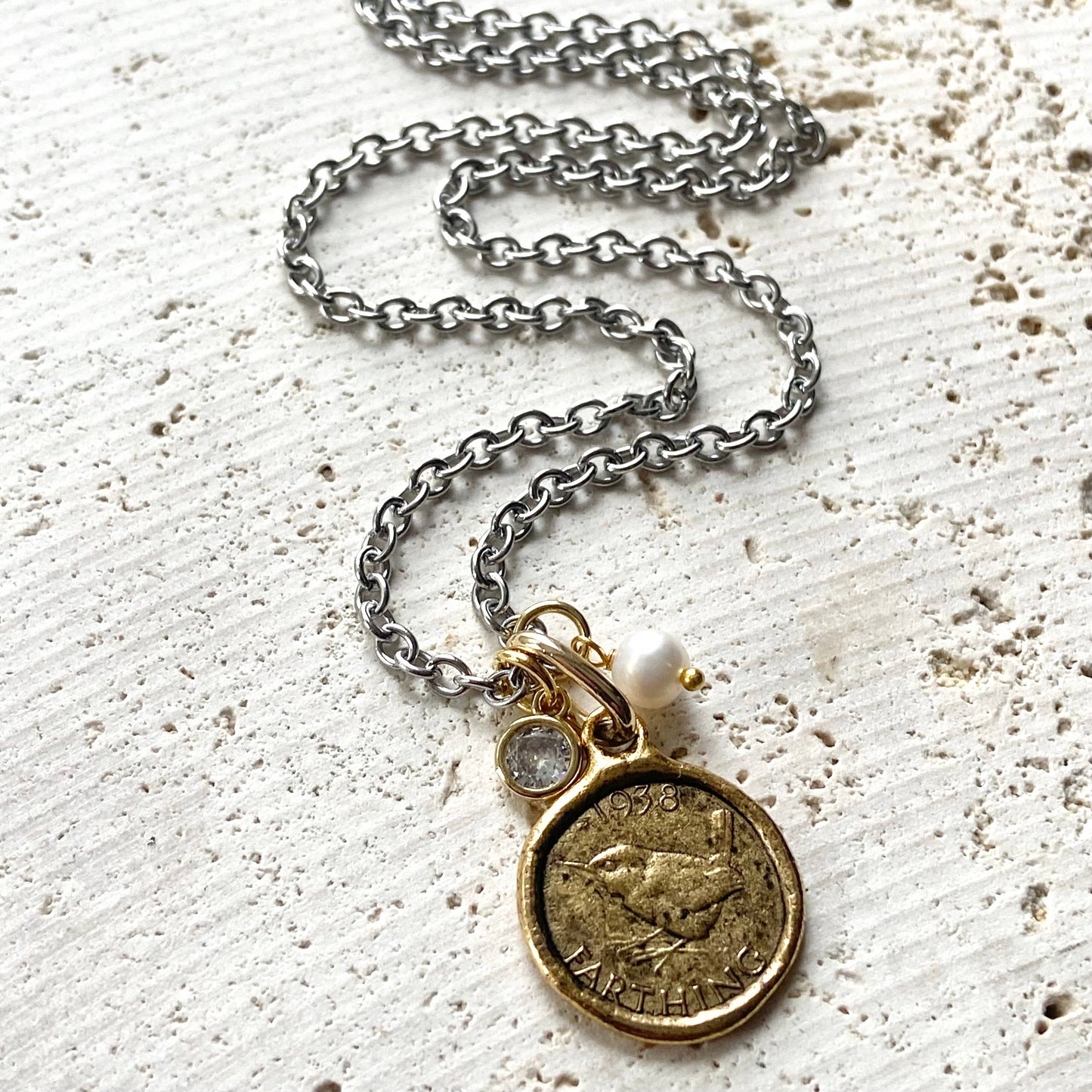 VB&CO Designs Handmade Jewelry - Farthing coin necklace England English royal jewelry vintage