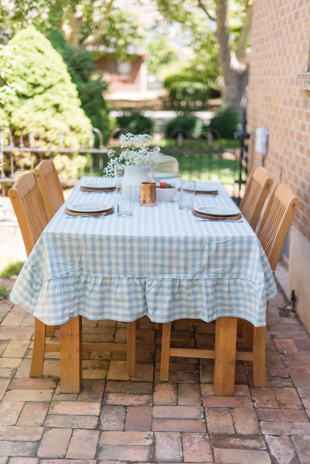 Galley and Fen - Blue Ruffled Gingham Tablecloth: 60" x 90"