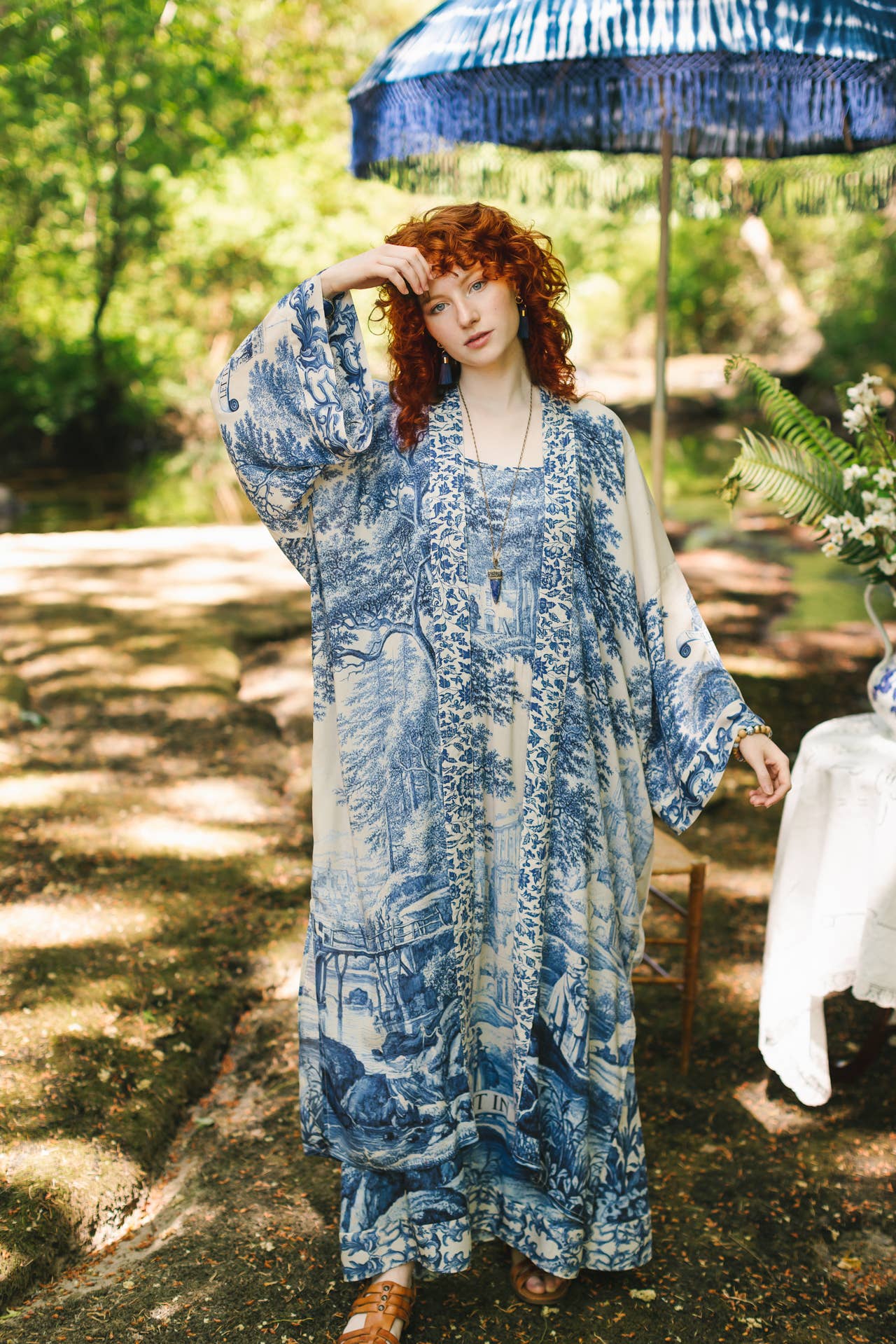 Market of Stars (USA) - Let The Light In Opera Duster Kimono Robe Blue Delft Toile 