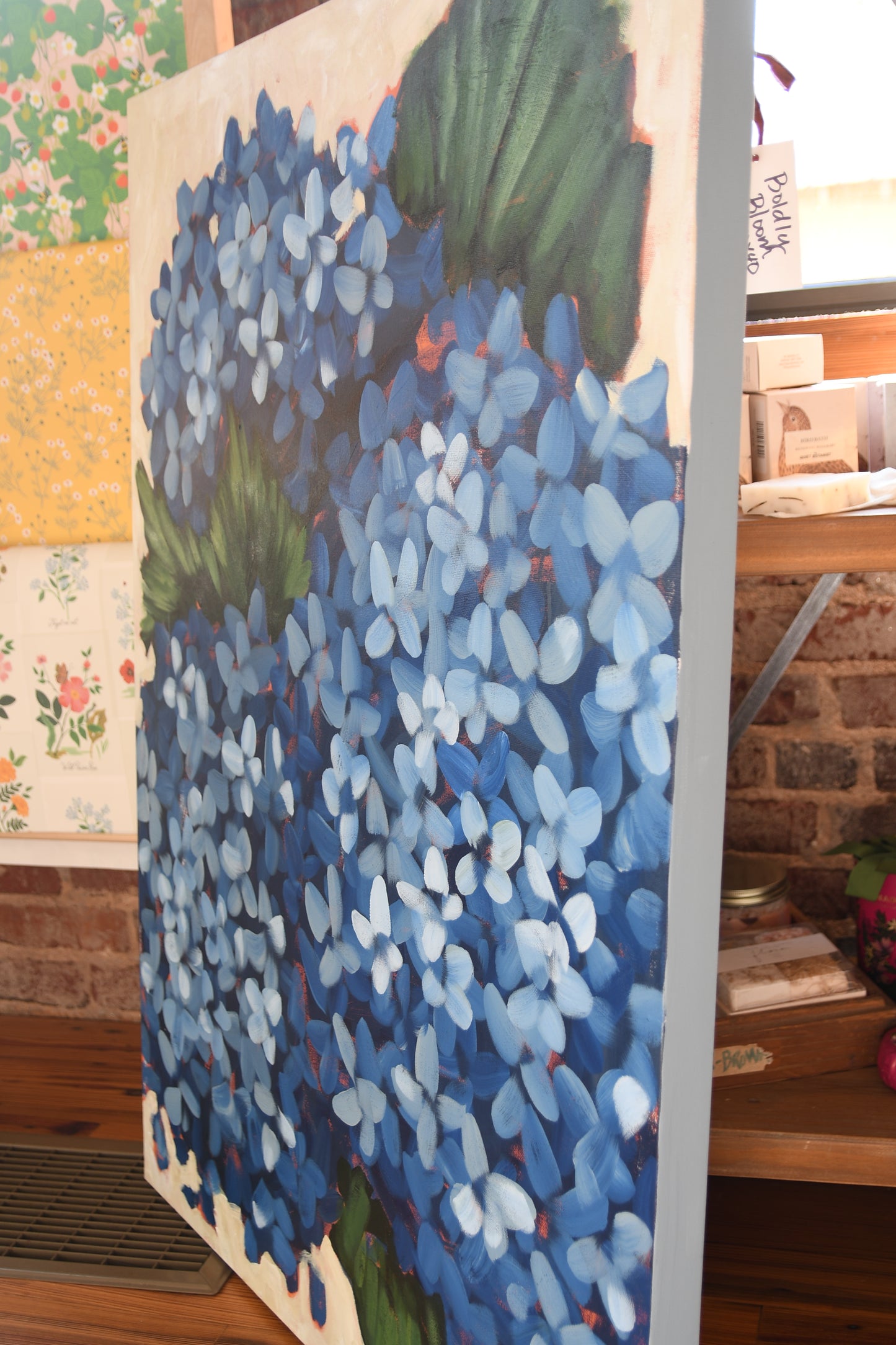 Blue Hydrangea Original Painting – Large Floral Wall Art 30x40, Bold Botanical Canvas for Living Room