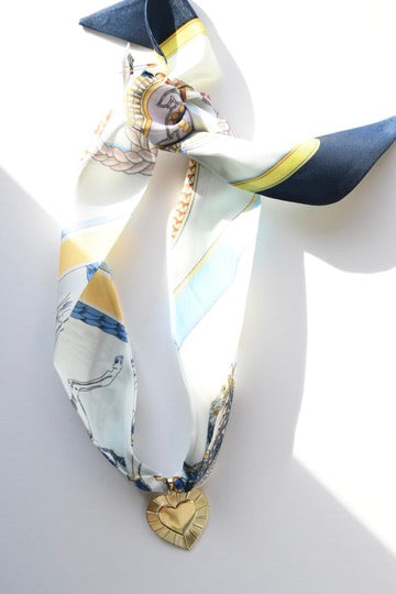Aqua Scarf Necklace w/ Gold Heart